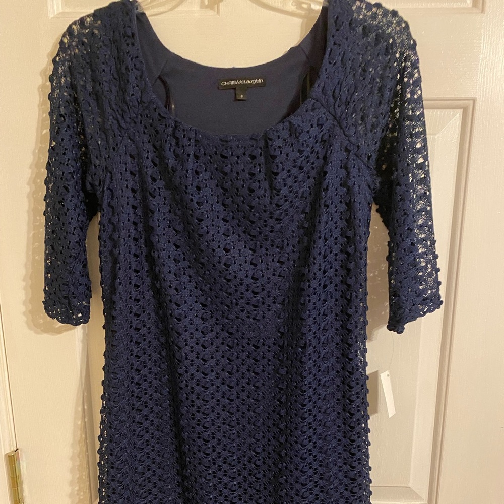 Chris McLaughlin navy lace overlay dress